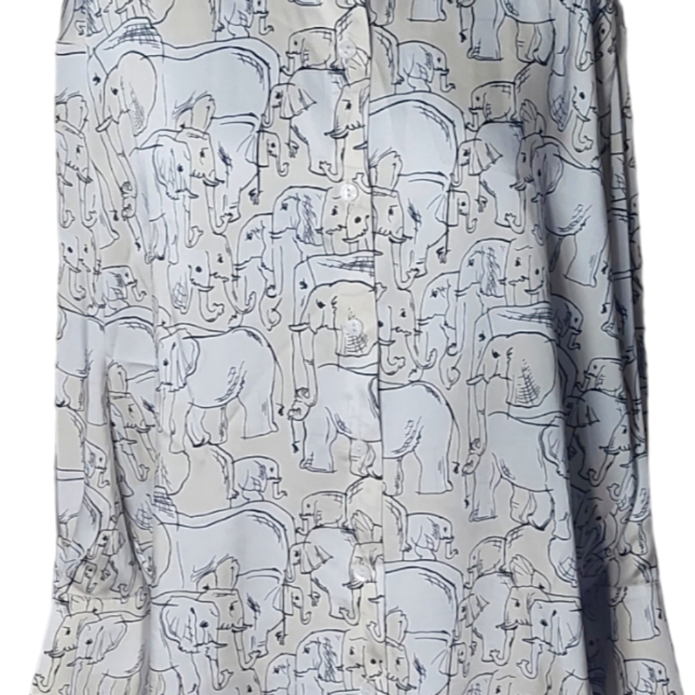 Zara Oversized Elephant Print Shirt Size M Satin Blouse White & Ivory BNWOT - Picture 3 of 8